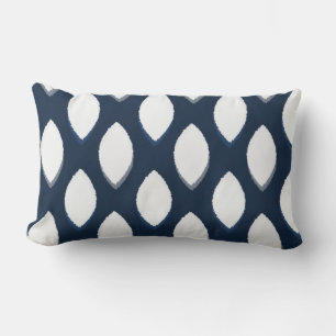 Geometric Ikat Ogee Pattern Navy White Lumbar Cushion