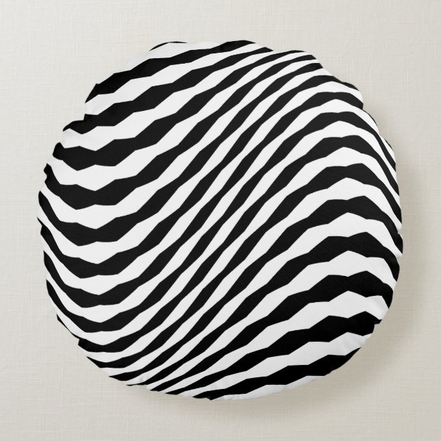 Geometric illusion black + your colour of choice round cushion (Front)