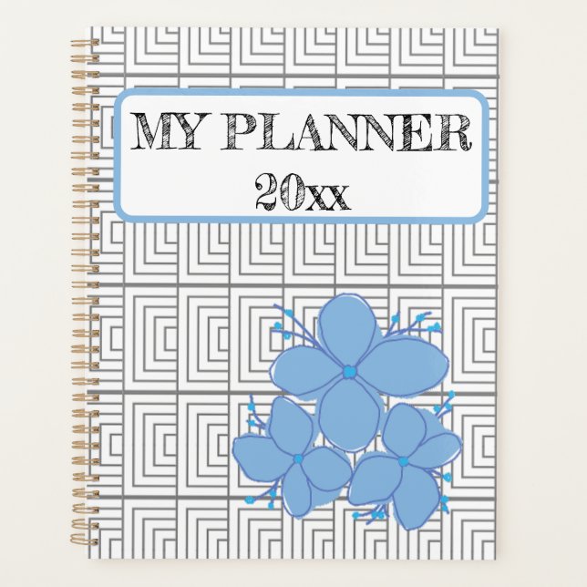 Geometric Illusion Blue Flower Planner (Front)