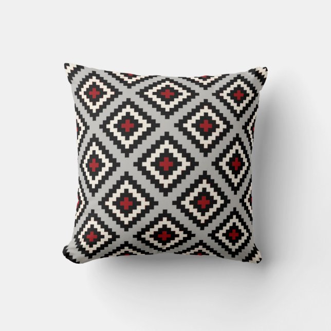Geometric in Grey Black Red Cushion (Front)