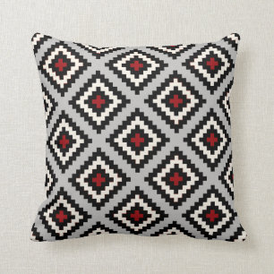 Geometric in Grey Black Red Cushion