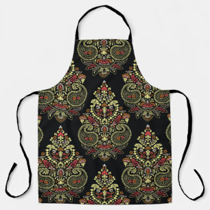 Geometric indianpaisley Design pattern on black ba Apron