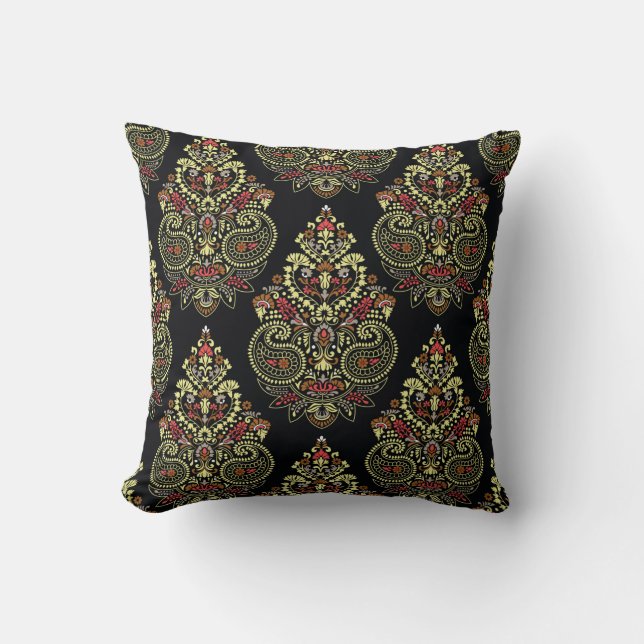 Geometric indianpaisley Design pattern on black ba Cushion (Front)