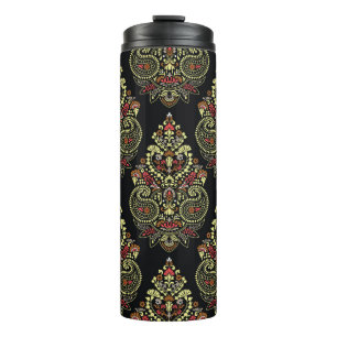 Geometric indianpaisley Design pattern on black ba Thermal Tumbler