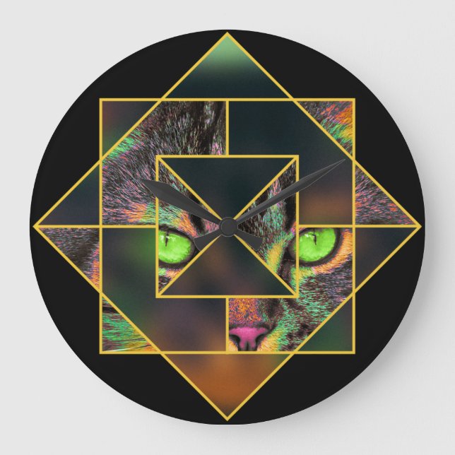 Geometric Interlocking Diamond Pop Art Pet Cat Large Clock (Front)