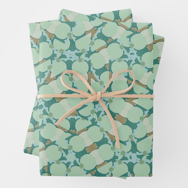 Geometric intricate green mixed colours pattern wrapping paper sheet (In situ)