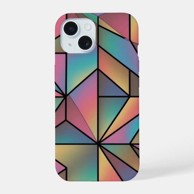 Geometric Iridescent Prism Pattern iPhone 15 Case (Back)
