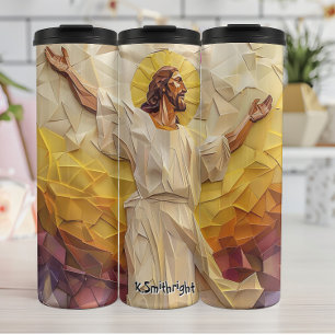 Geometric Jesus Christ with Golden Halo Thermal Tumbler