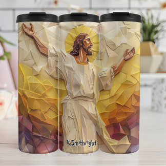 Geometric Jesus Christ with Golden Halo Thermal Tumbler