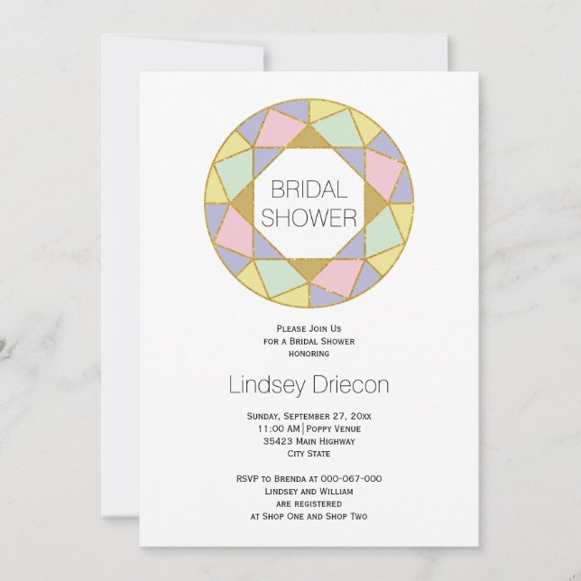 Geometric jewel gemstone wedding bridal shower invitation (Front)