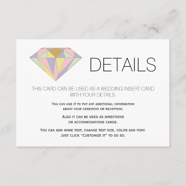 Geometric jewel gemstone wedding details insert (Front)