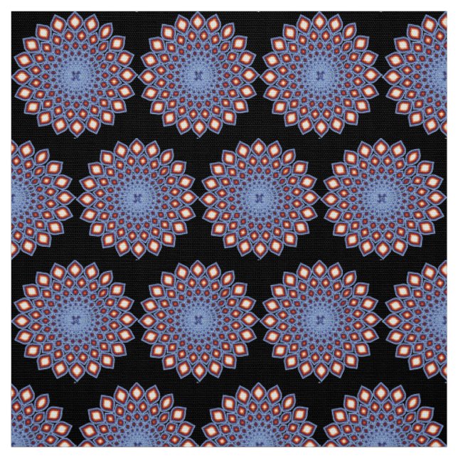 Geometric Kaleidoscope Mandala Pattern Black Red Fabric (Swatch)