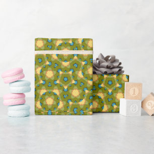 Geometric Kaleidoscopic Mandala Yellow and Green Wrapping Paper