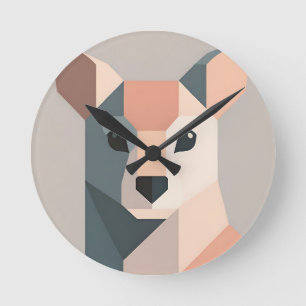 Geometric Kangaroo Portrait Minimalist Round Clock