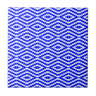 Geometric Kente Bright Blue, White, Ceramic Tile