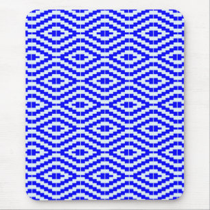 Geometric Kente Bright Blue, White, Mouse Pad