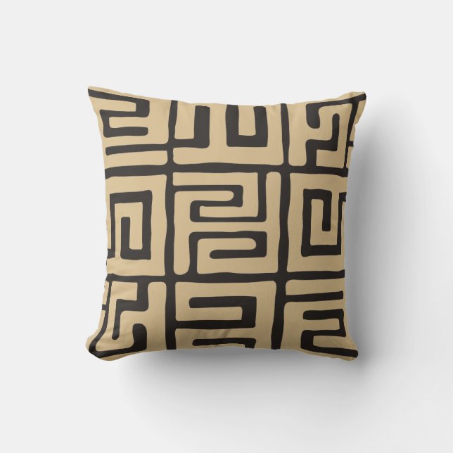 Geometric Kuba Cloth Inspired Earth Tone Cushion (Front)