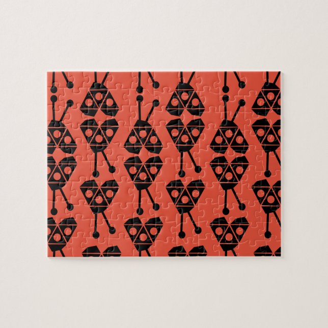 Geometric Lady Bug Pattern Orange Jigsaw Puzzle (Horizontal)