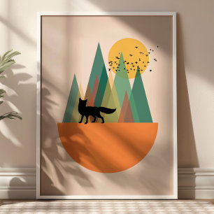 Geometric Landscape with Fox Scandinavian Poster