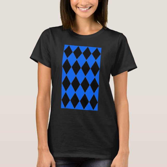 Geometric Large Harlequin Pattern Dark Blue And Wh T-Shirt (Front)