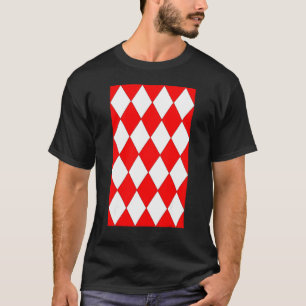 Geometric Large Harlequin Pattern Red And White T-Shirt