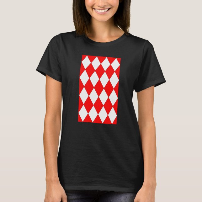 Geometric Large Harlequin Pattern Red And White T-Shirt (Front)
