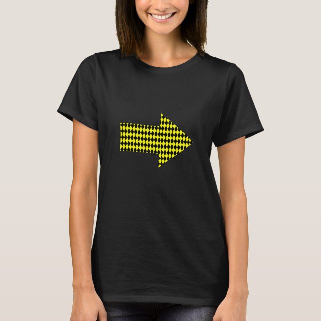 Geometric Large Harlequin Pattern Yellow And Black T-Shirt (Front)