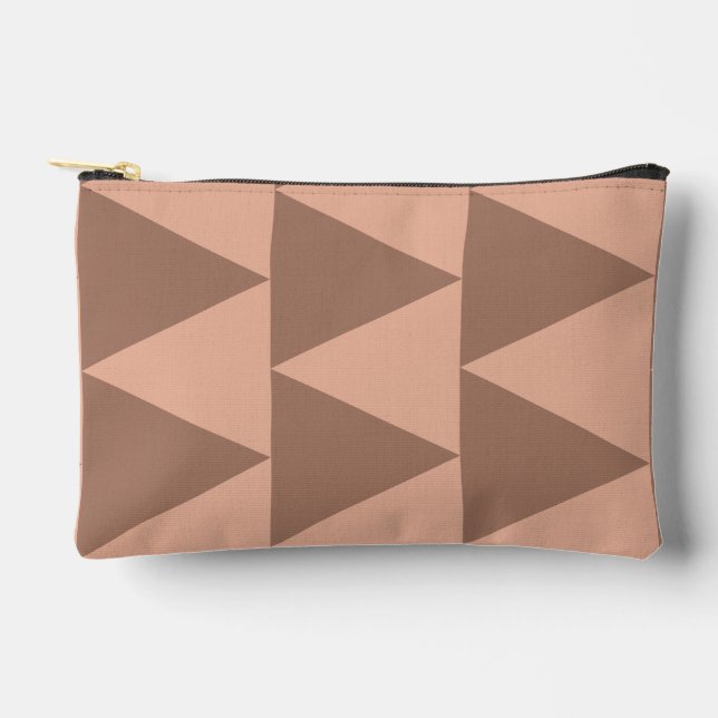 Geometric Large Triangles Mocha Mousse Dusty Pink Accessory Pouch (Front)