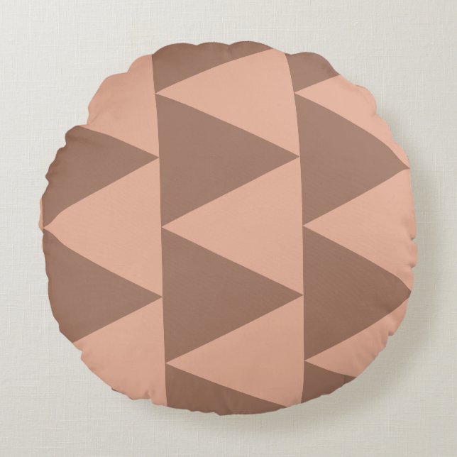 Geometric Large Triangles Mocha Mousse Dusty Pink Round Cushion (Front)