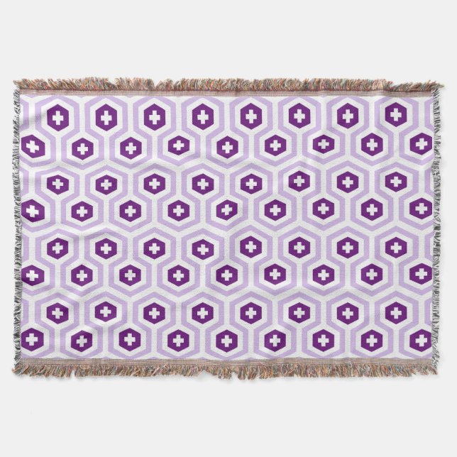 Geometric Lavender Purple Hexagon & Cross Pattern Throw Blanket (Front)
