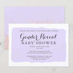 Geometric lavender rose glitter gender reveal baby invitation