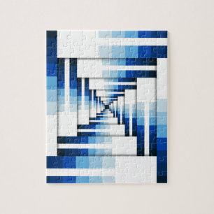 Geometric Layers of Blue Jigsaw Puzzle