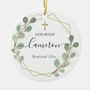 Geometric Leaf Greenery Baptised Ceramic Ceramic Ornament