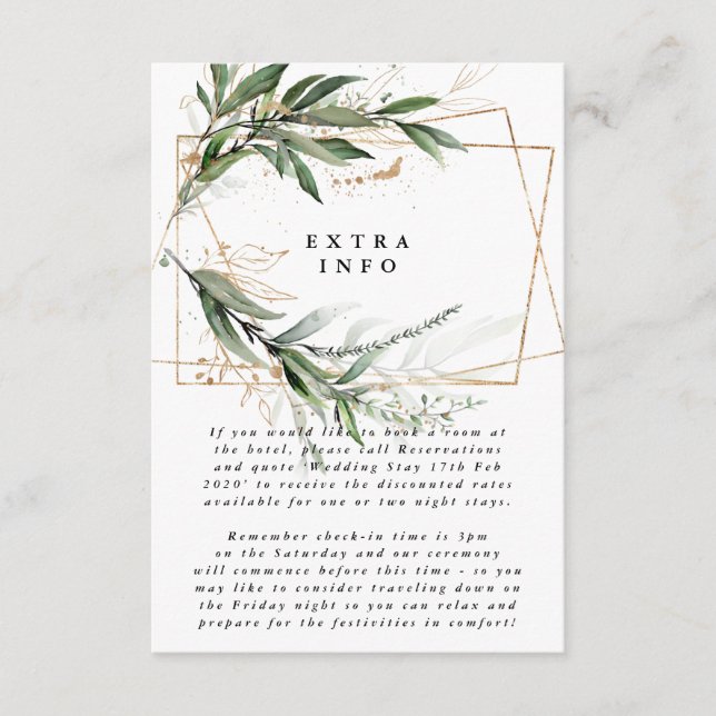 Geometric Leafy Eucalyptus Elegant Moss Details Enclosure Card (Front)