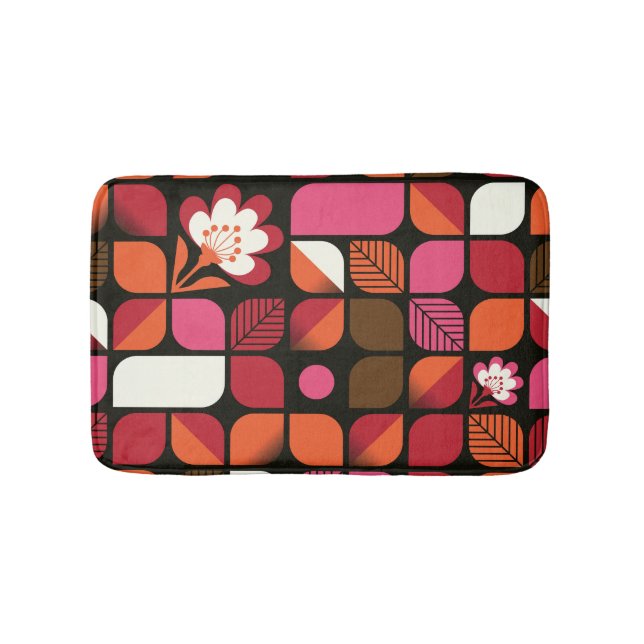 Geometric Leaves Flowers Seamless Pattern Bath Mat (Front)