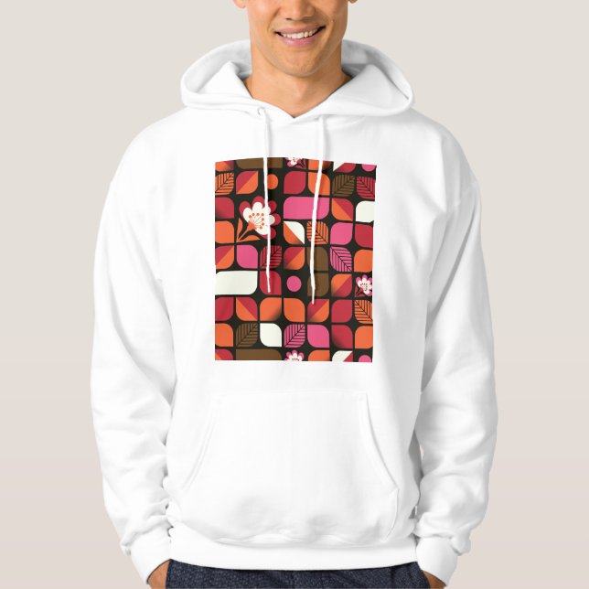 Geometric Leaves Flowers Seamless Pattern Hoodie (Front)