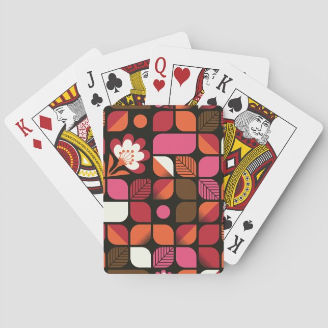 Geometric Leaves Flowers Seamless Pattern Playing Cards (Back)