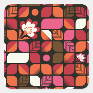 Geometric Leaves Flowers Seamless Pattern Square Sticker