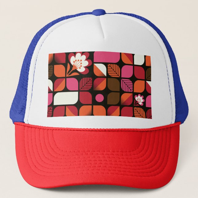 Geometric Leaves Flowers Seamless Pattern Trucker Hat (Front)