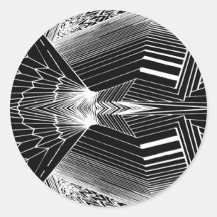 Geometric Line Art Black & White Abstract Design Classic Round Sticker
