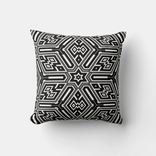 Geometric Line Patterns Grid Shape Black & White Cushion (Front)