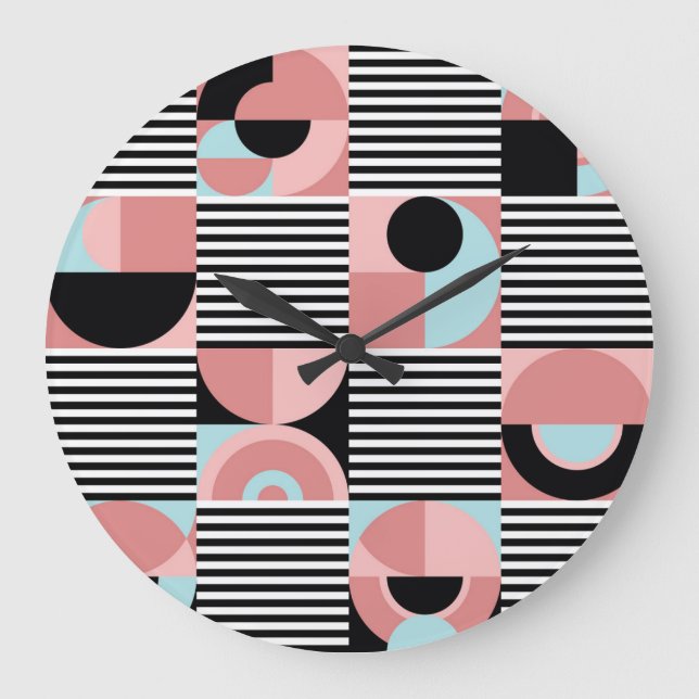Geometric Lines, Colourful Shapes Mosaic. Large Clock (Front)
