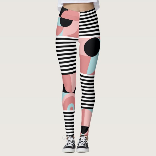 Geometric Lines, Colourful Shapes Mosaic. Leggings (Front)