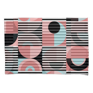 Geometric Lines, Colourful Shapes Mosaic. Pillowcase
