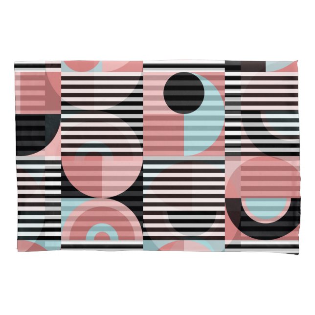 Geometric Lines, Colourful Shapes Mosaic. Pillowcase (Front)