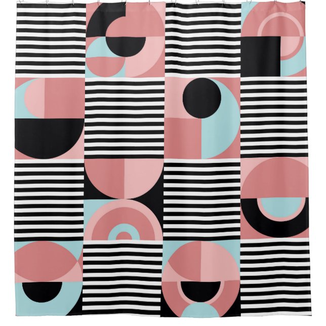 Geometric Lines, Colourful Shapes Mosaic. Shower Curtain (Front)