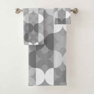 Geometric lines Mid Century modern 50s grey Bath Towel Set