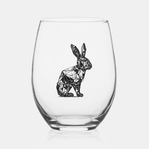 Geometric Lines Rabbit Rabbit Head Stemless Wine Glass