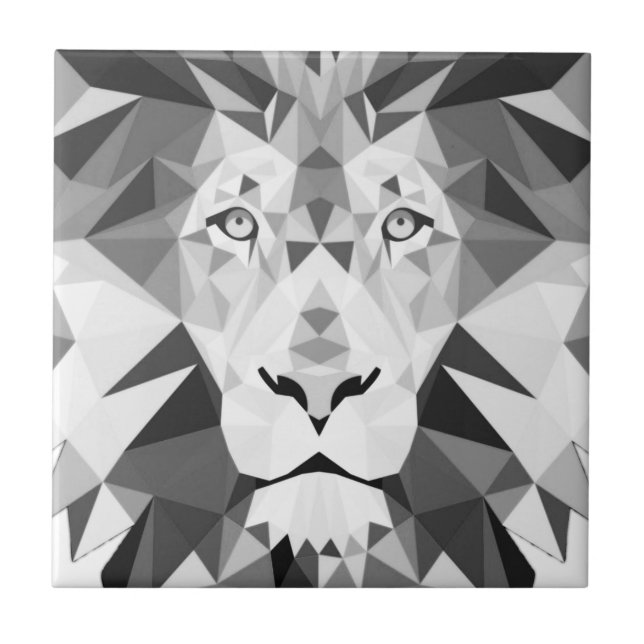 Geometric Lion Black and White Ceramic Tile (Front)