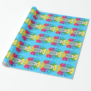 Geometric Lion Head Blue Wrapping Paper
